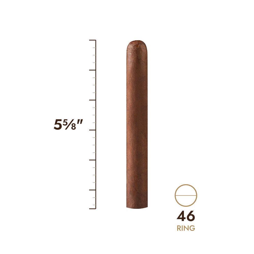 Cigar size: 5⅝" long, 46 ring gauge, to scale