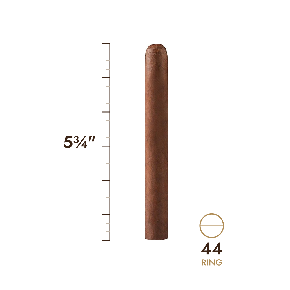 Cigar size: 5¾" long, 44 ring gauge, to scale