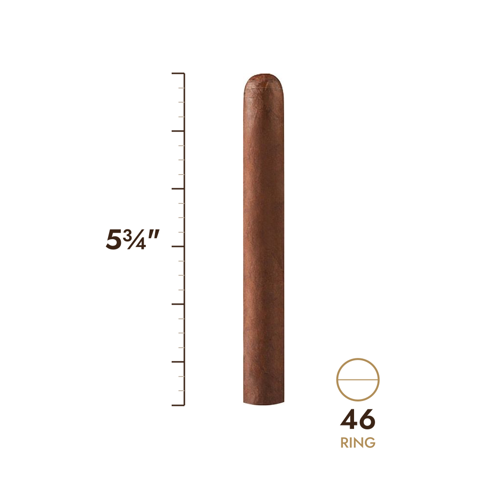 Cigar size: 5¾" long, 46 ring gauge, to scale