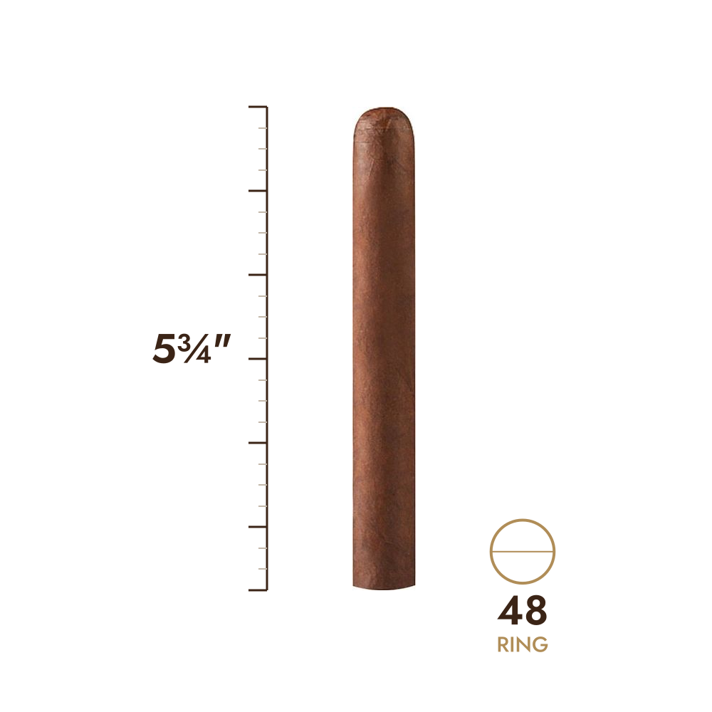 Cigar size: 5¾" long, 48 ring gauge, to scale