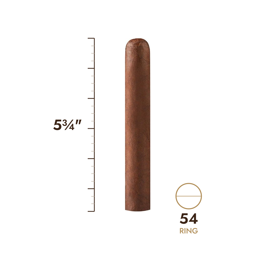Cigar size: 5¾" long, 54 ring gauge, to scale