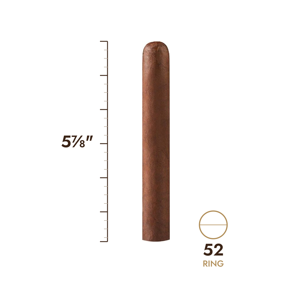 Cigar size: 5⅞" long, 52 ring gauge, to scale