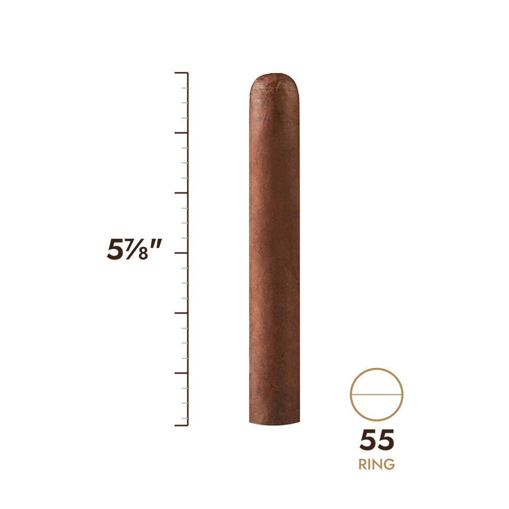 Cigar size: 5⅞" long, 55 ring gauge, to scale