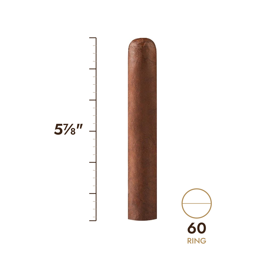 Cigar size: 5⅞" long, 60 ring gauge, to scale
