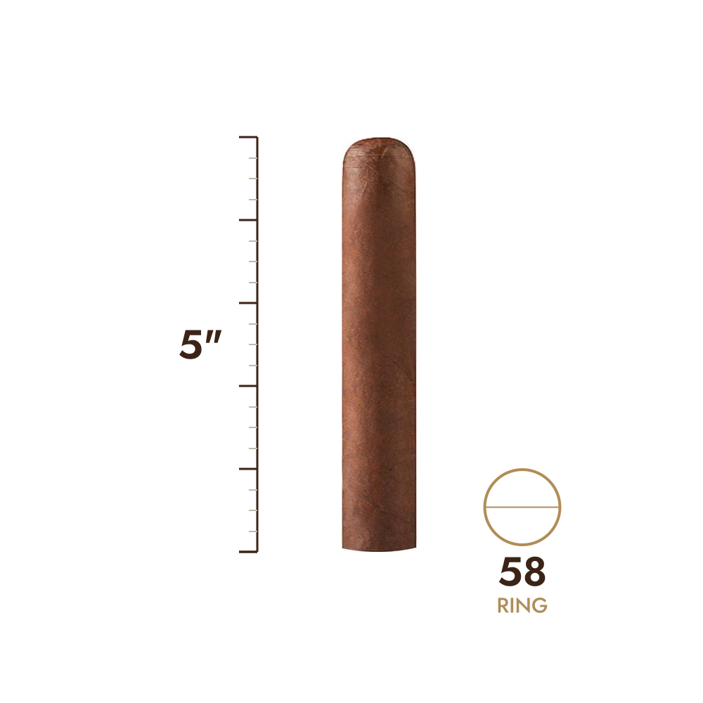 Cigar size: 5" long, 58 ring gauge, to scale
