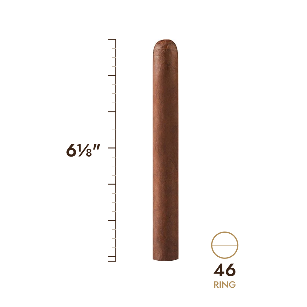 Cigar size: 6⅛" long, 46 ring gauge, to scale