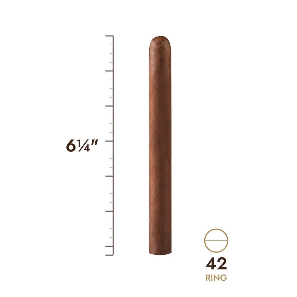 Cigar size: 6¼" long, 42 ring gauge, to scale