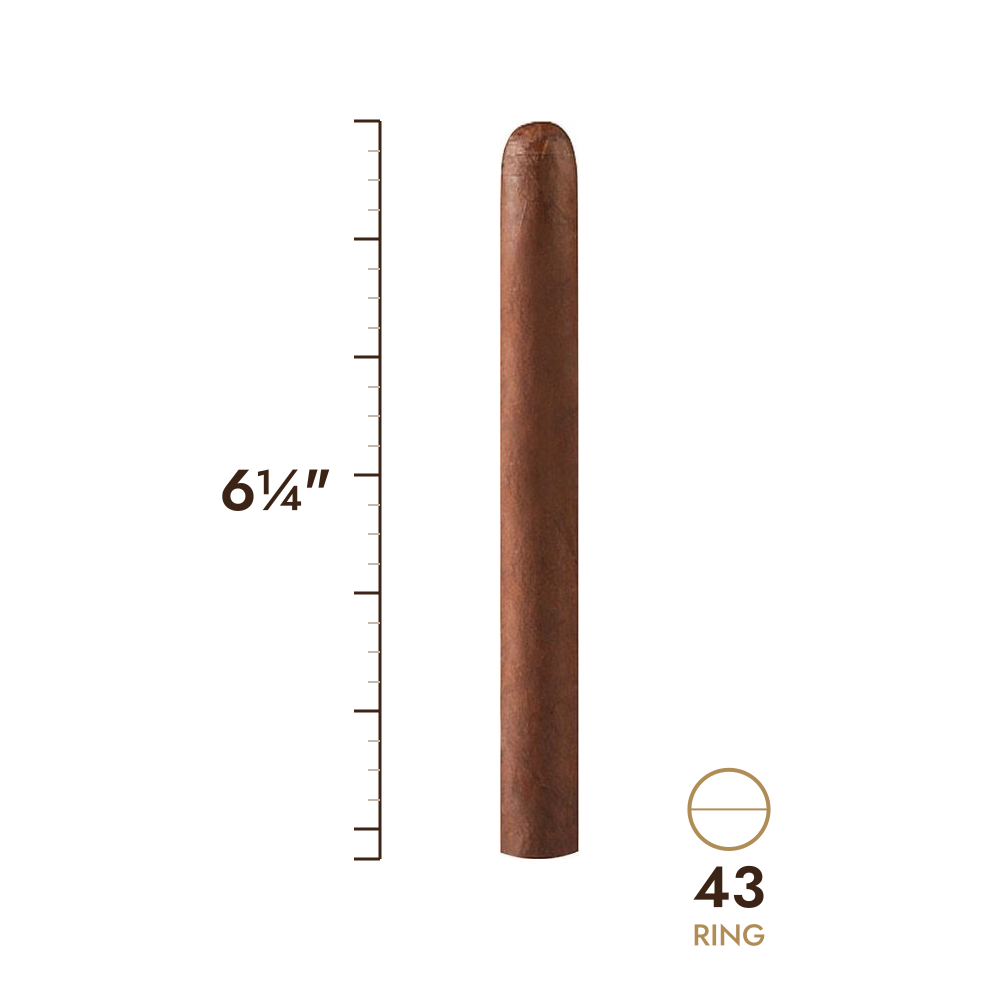 Cigar size: 6¼" long, 43 ring gauge, to scale