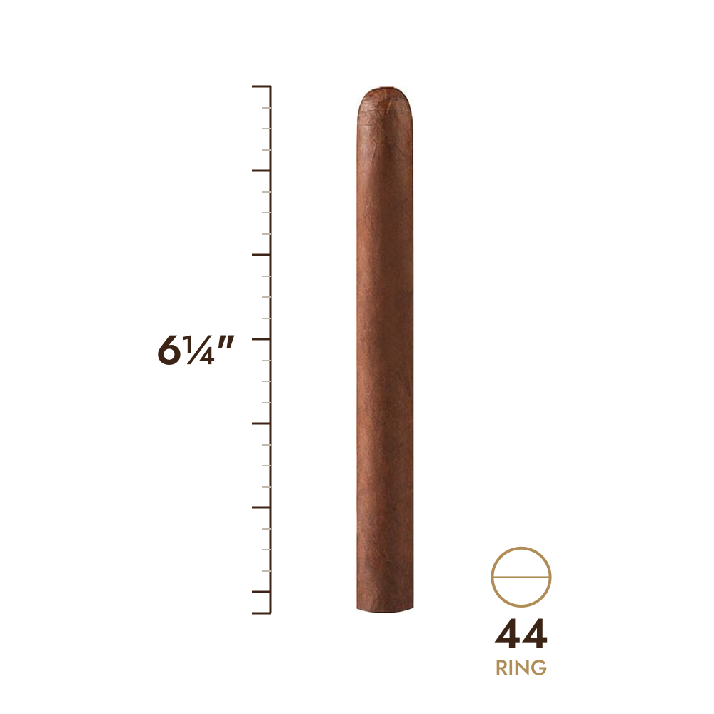 Cigar size: 6¼" long, 44 ring gauge, to scale