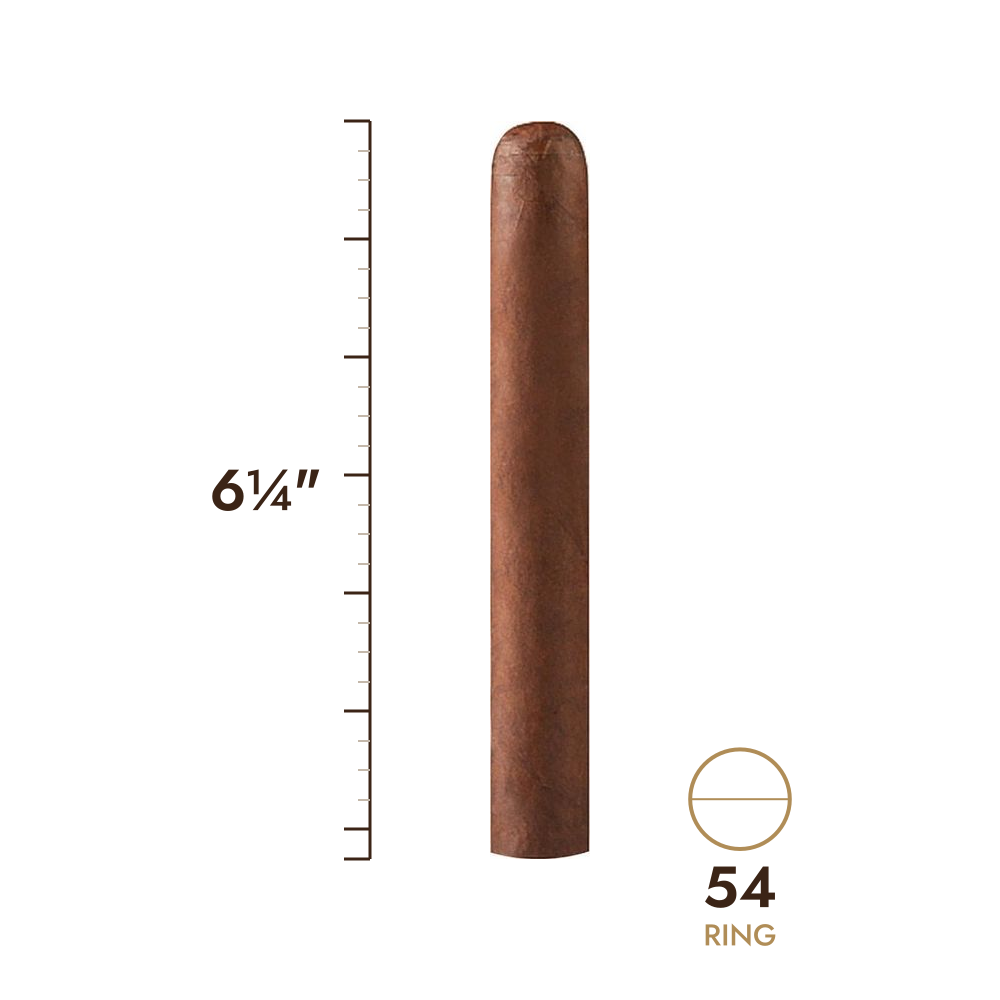 Cigar size: 6¼" long, 54 ring gauge, to scale