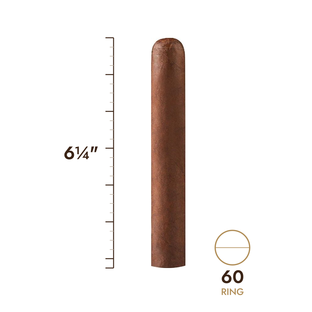 Cigar size: 6¼" long, 60 ring gauge, to scale