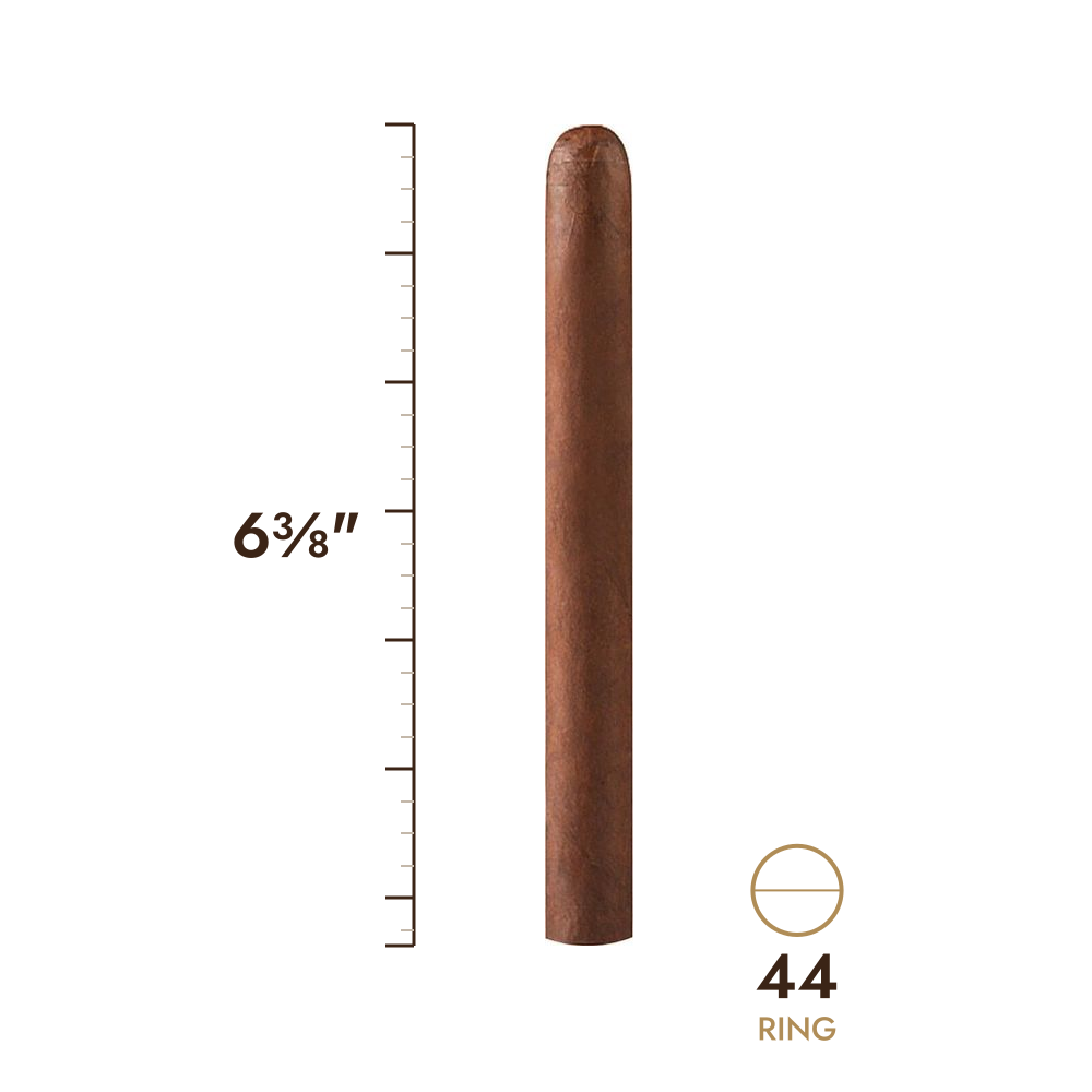 Cigar size: 6⅜" long, 44 ring gauge, to scale
