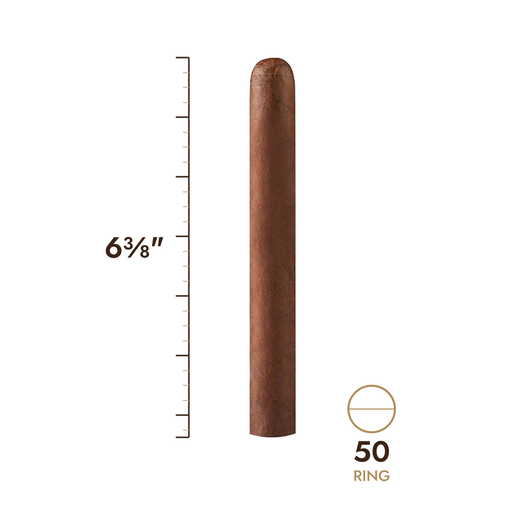 Cigar size: 6⅜" long, 50 ring gauge, to scale