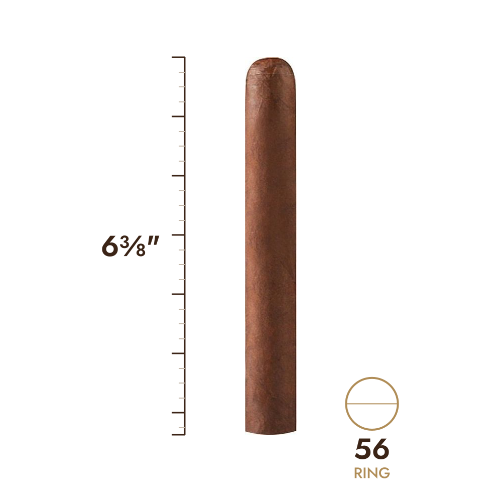 Cigar size: 6⅜" long, 56 ring gauge, to scale