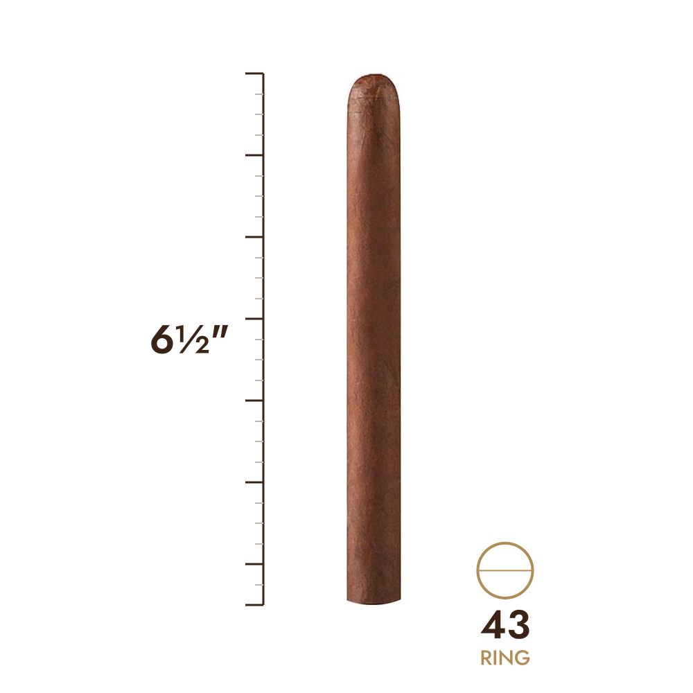 Cigar size: 6½" long, 43 ring gauge, to scale