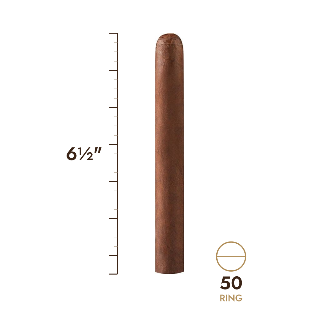 Cigar size: 6½" long, 50 ring gauge, to scale