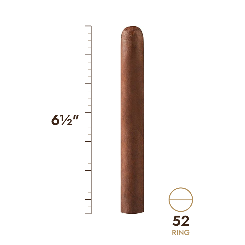 Cigar size: 6½" long, 52 ring gauge, to scale