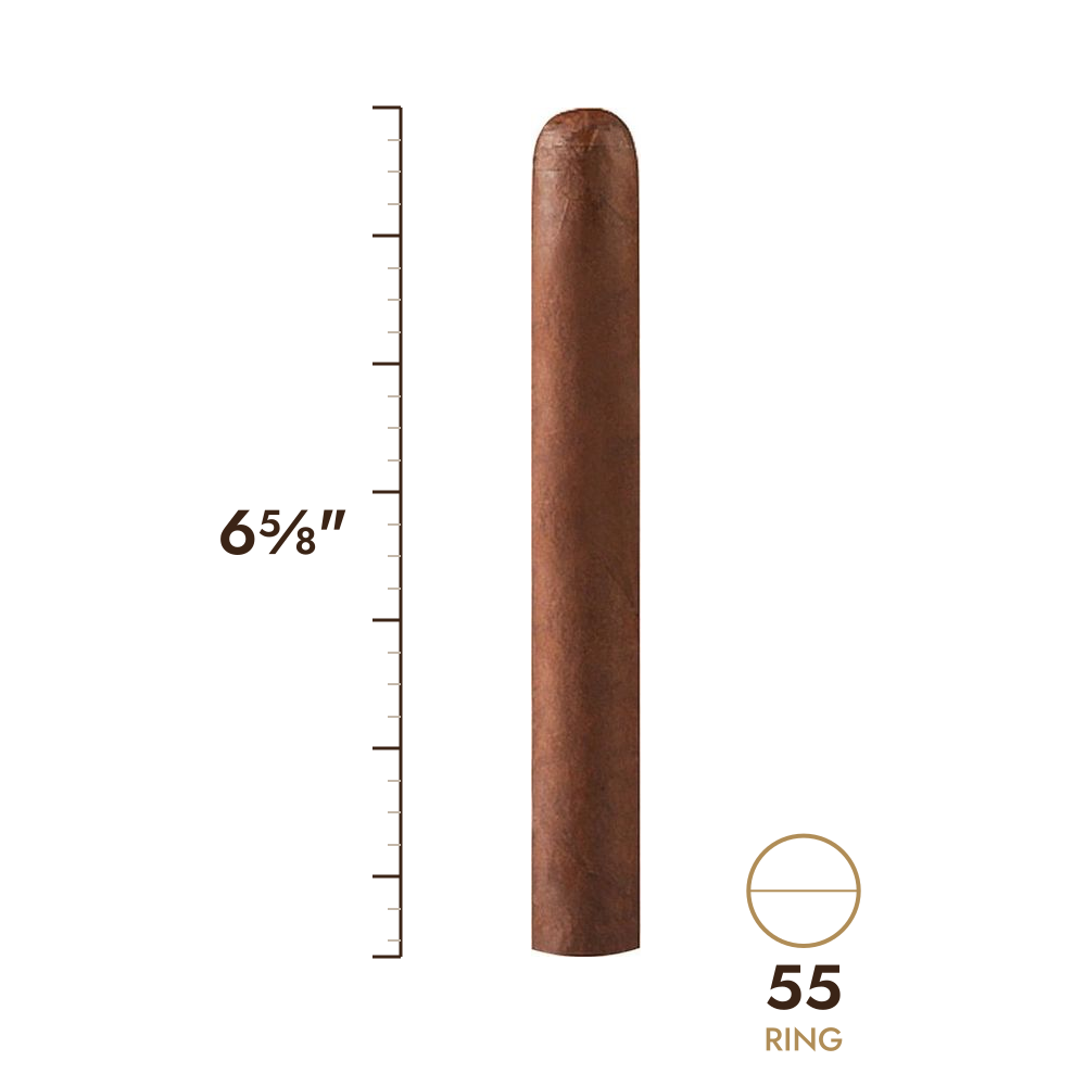 Cigar size: 6⅝" long, 55 ring gauge, to scale
