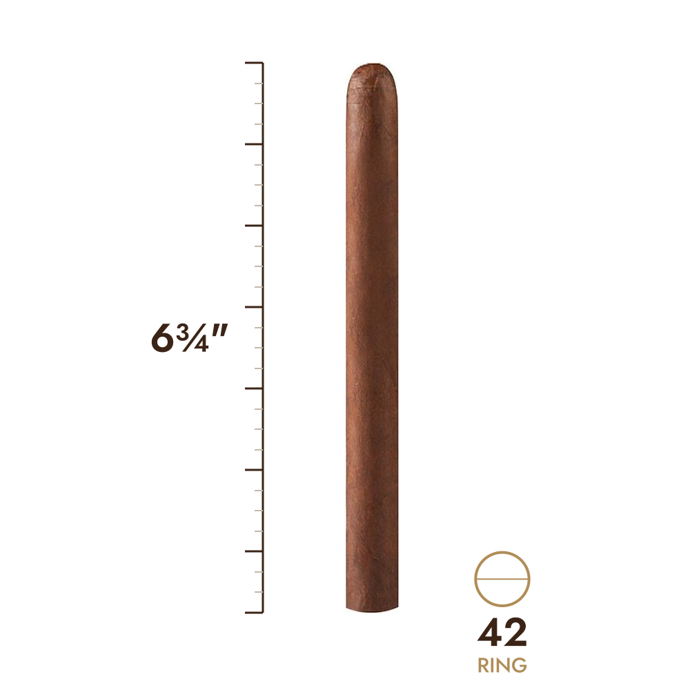Cigar size: 6¾" long, 42 ring gauge, to scale