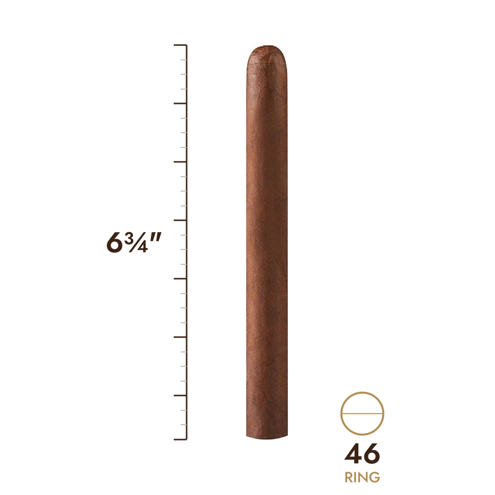 Cigar size: 6¾" long, 46 ring gauge, to scale
