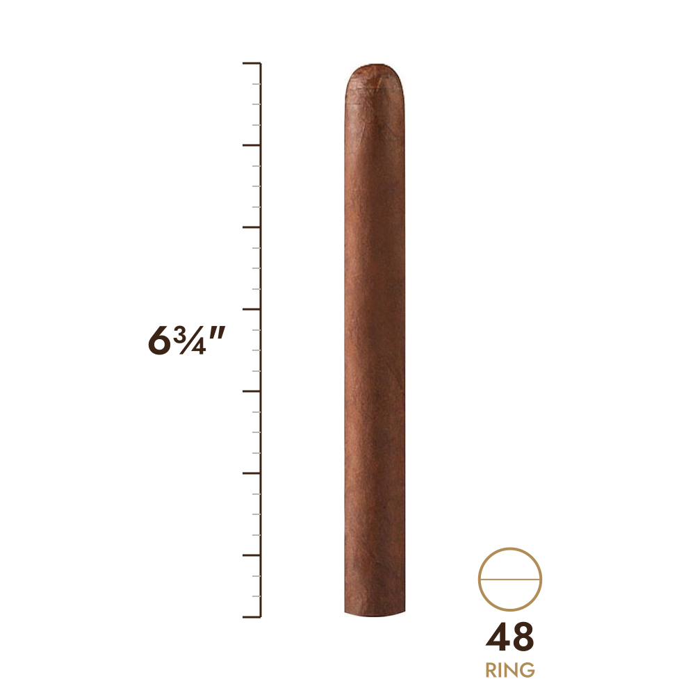 Cigar size: 6¾" long, 48 ring gauge, to scale