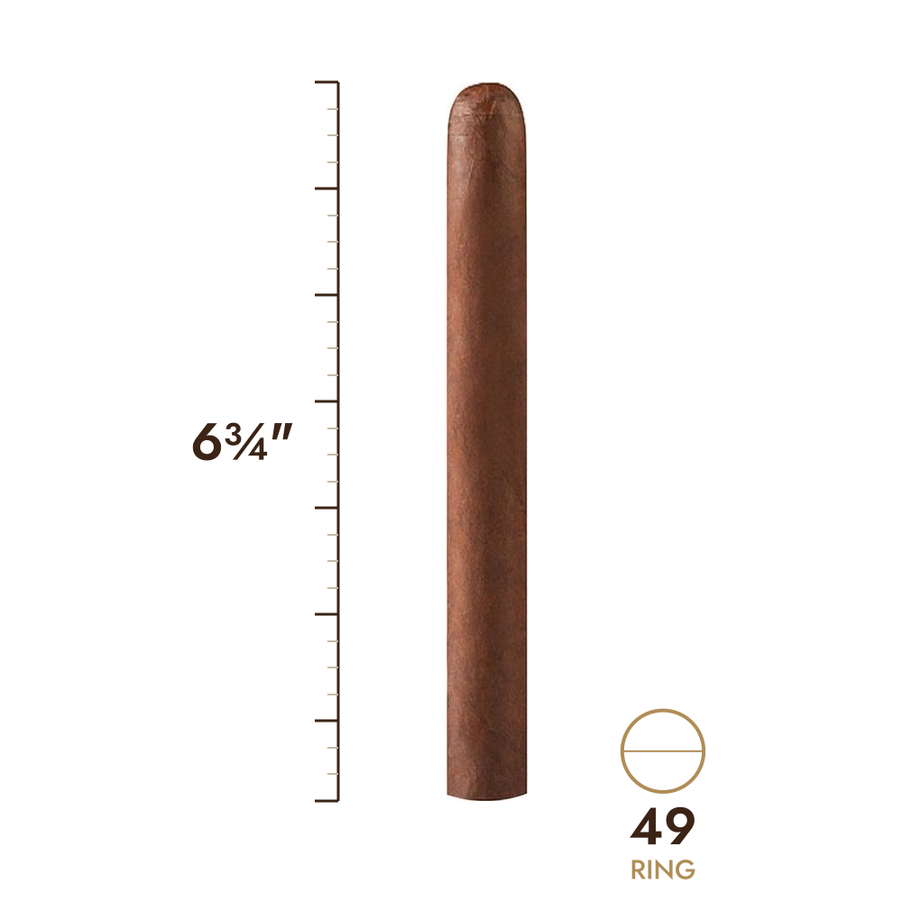 Cigar size: 6¾" long, 49 ring gauge, to scale