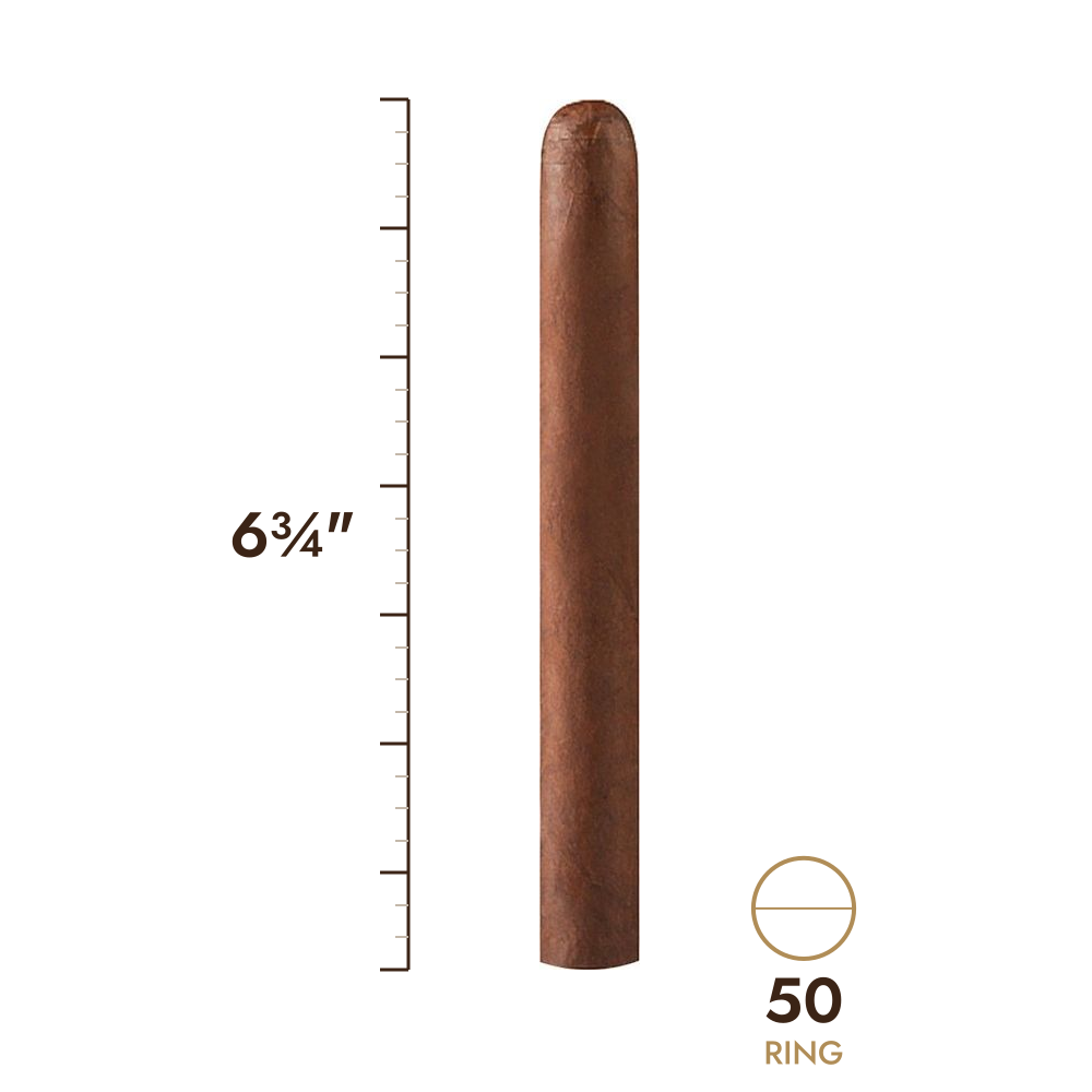 Cigar size: 6¾" long, 50 ring gauge, to scale