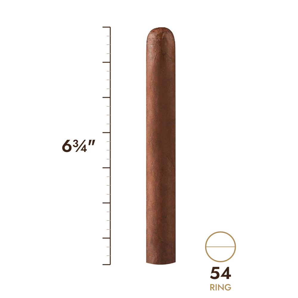 Cigar size: 6¾" long, 54 ring gauge, to scale