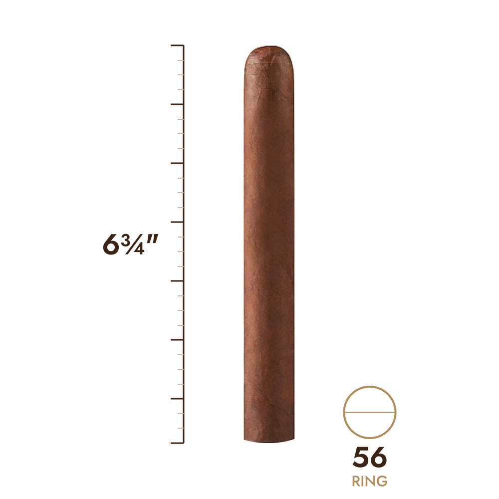 Cigar size: 6¾" long, 56 ring gauge, to scale