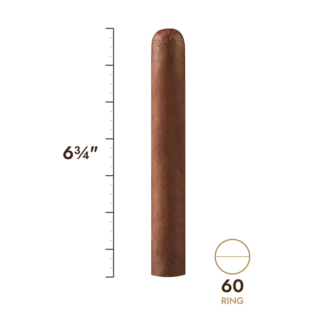 Cigar size: 6¾" long, 60 ring gauge, to scale