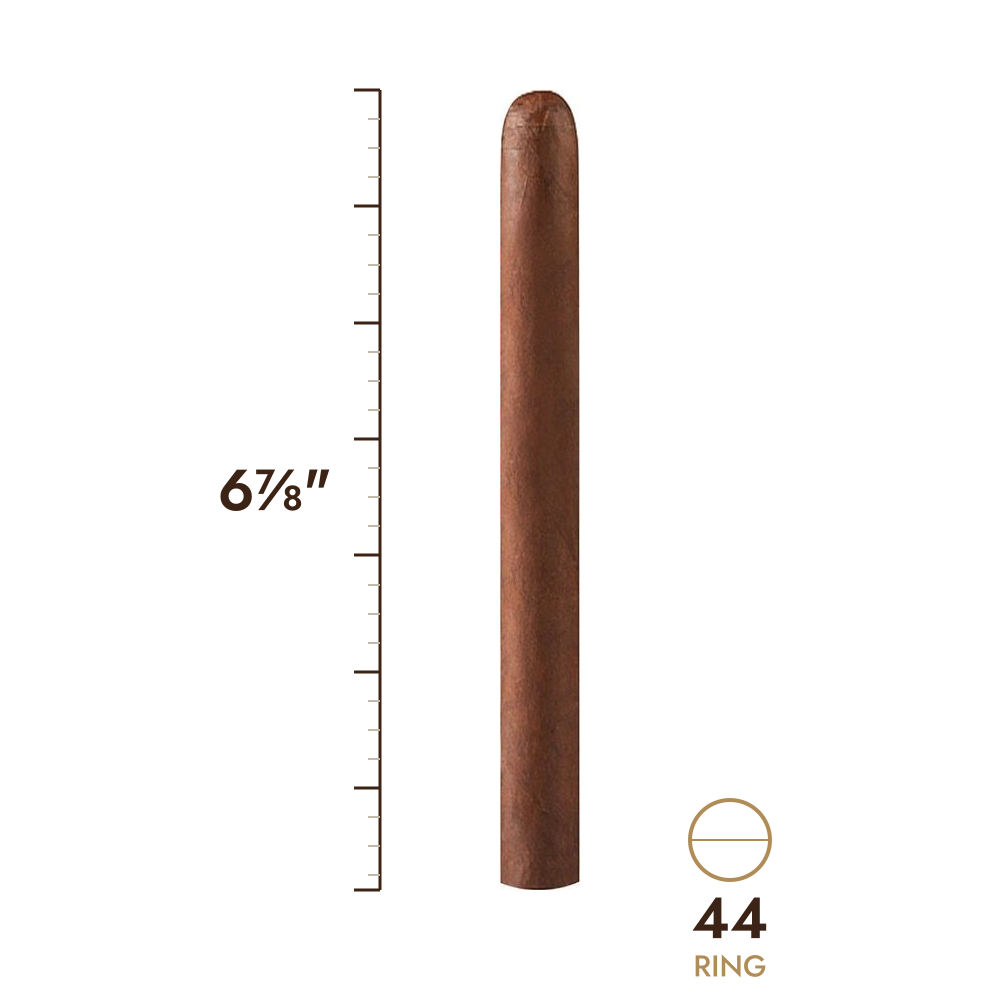 Cigar size: 6⅞" long, 44 ring gauge, to scale