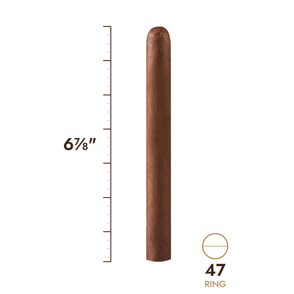 Cigar size: 6⅞" long, 47 ring gauge, to scale