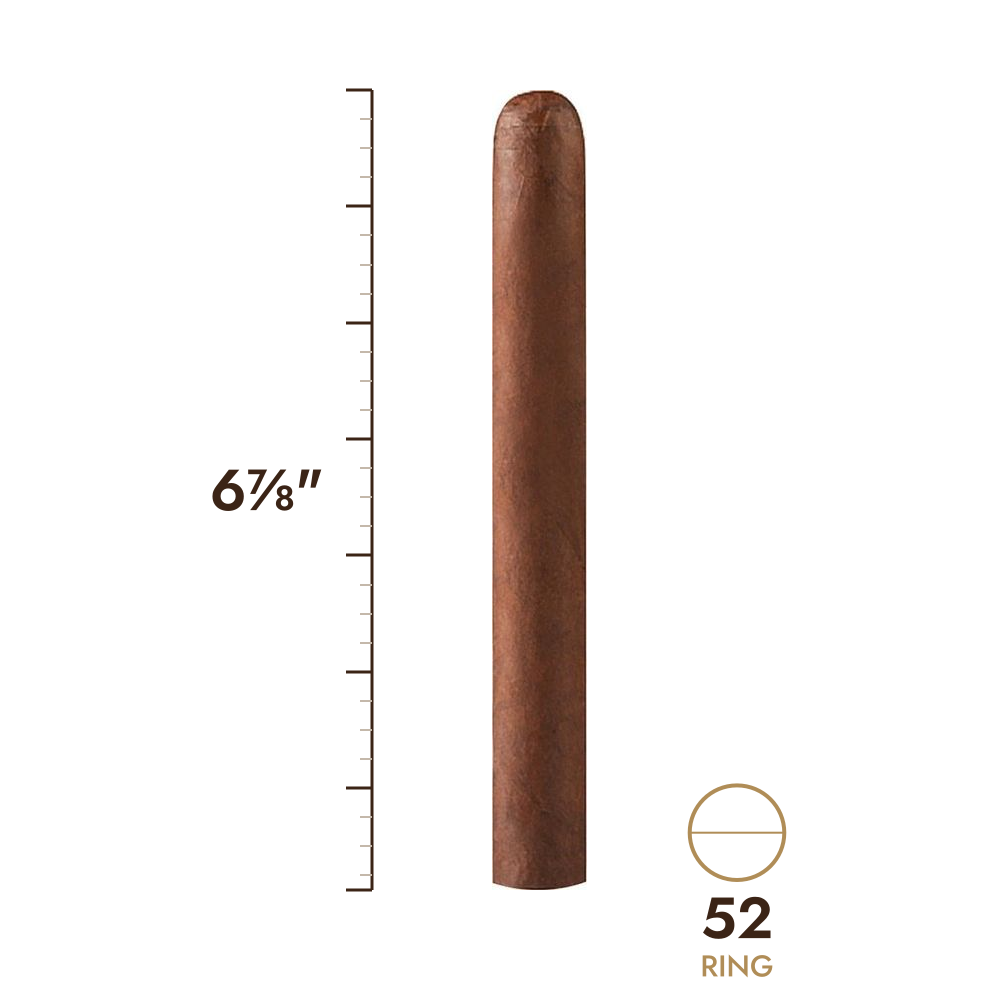 Cigar size: 6⅞" long, 52 ring gauge, to scale