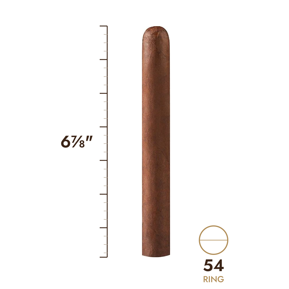 Cigar size: 6⅞" long, 54 ring gauge, to scale