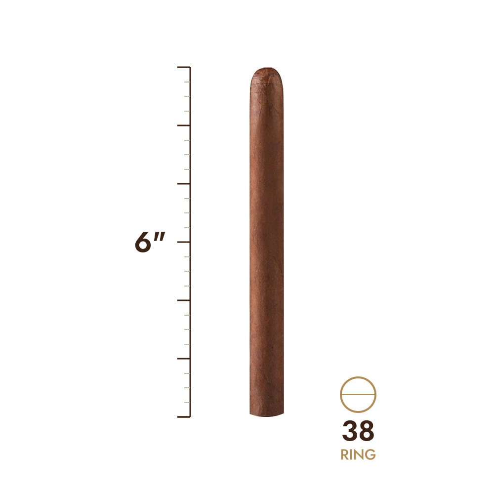 Cigar size: 6" long, 38 ring gauge, to scale