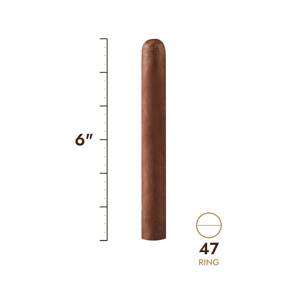 Cigar size: 6" long, 47 ring gauge, to scale