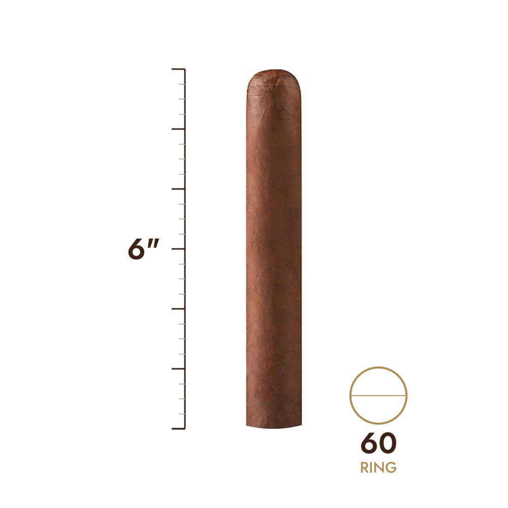 Cigar size: 6" long, 60 ring gauge, to scale