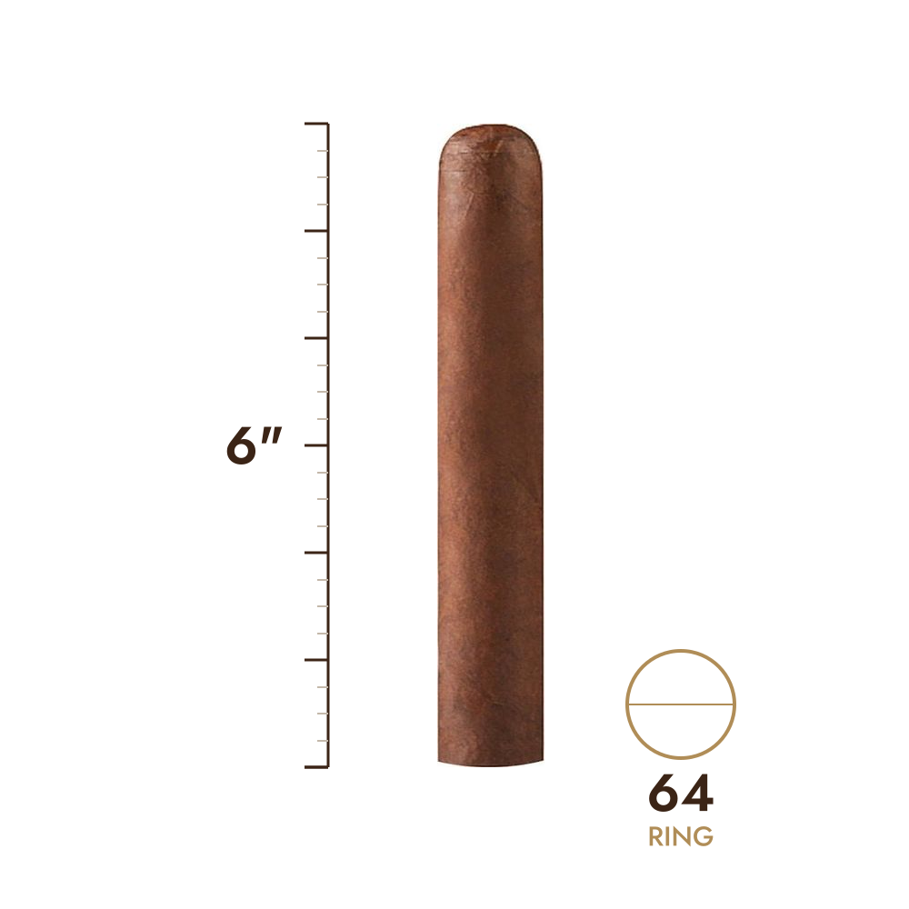 Cigar size: 6" long, 64 ring gauge, to scale