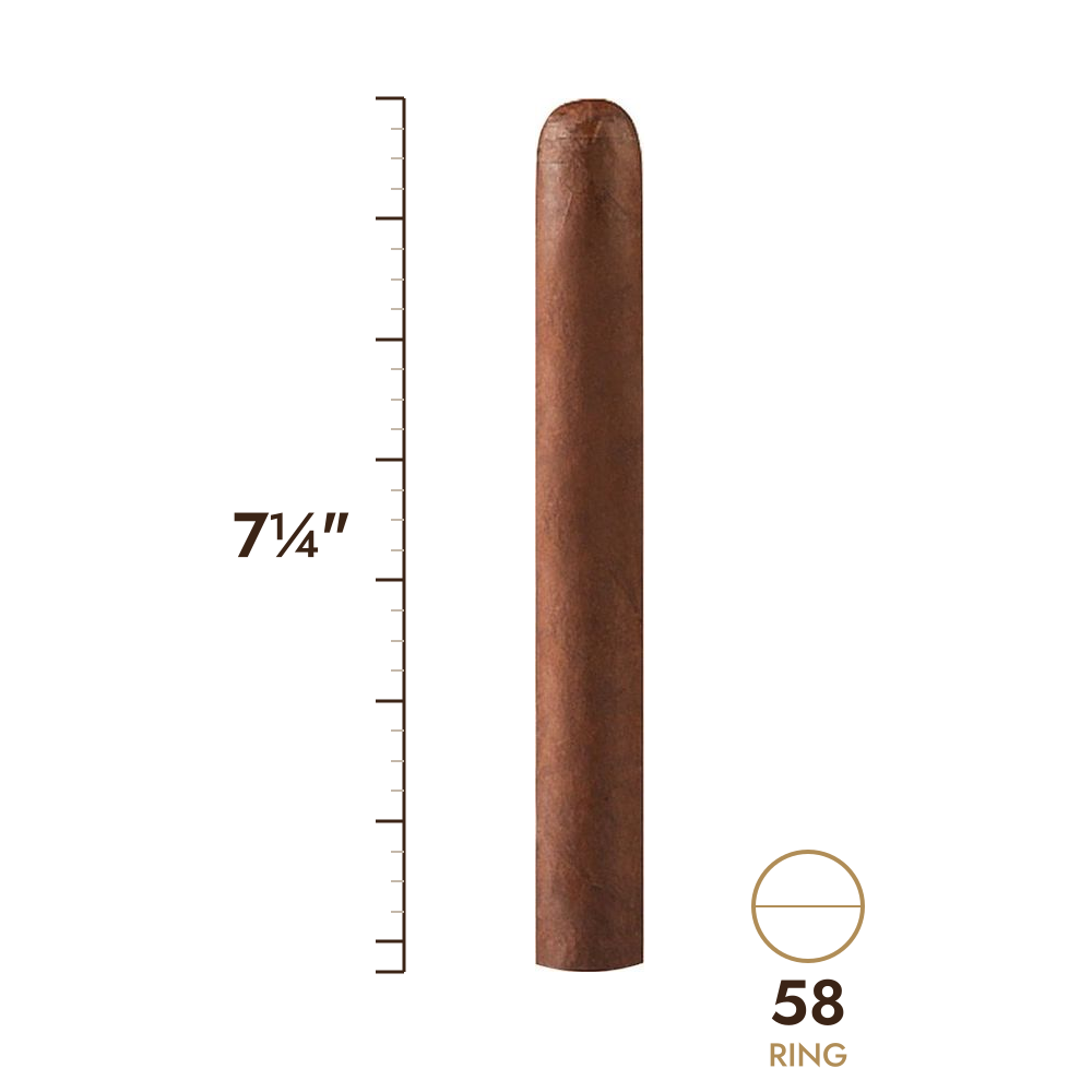 Cigar size: 7¼" long, 58 ring gauge, to scale