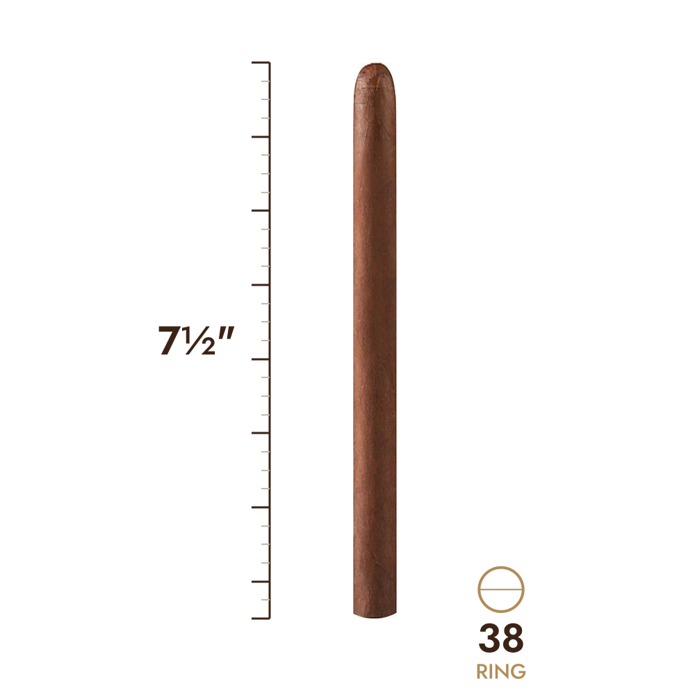 Cigar size: 7½" long, 38 ring gauge, to scale