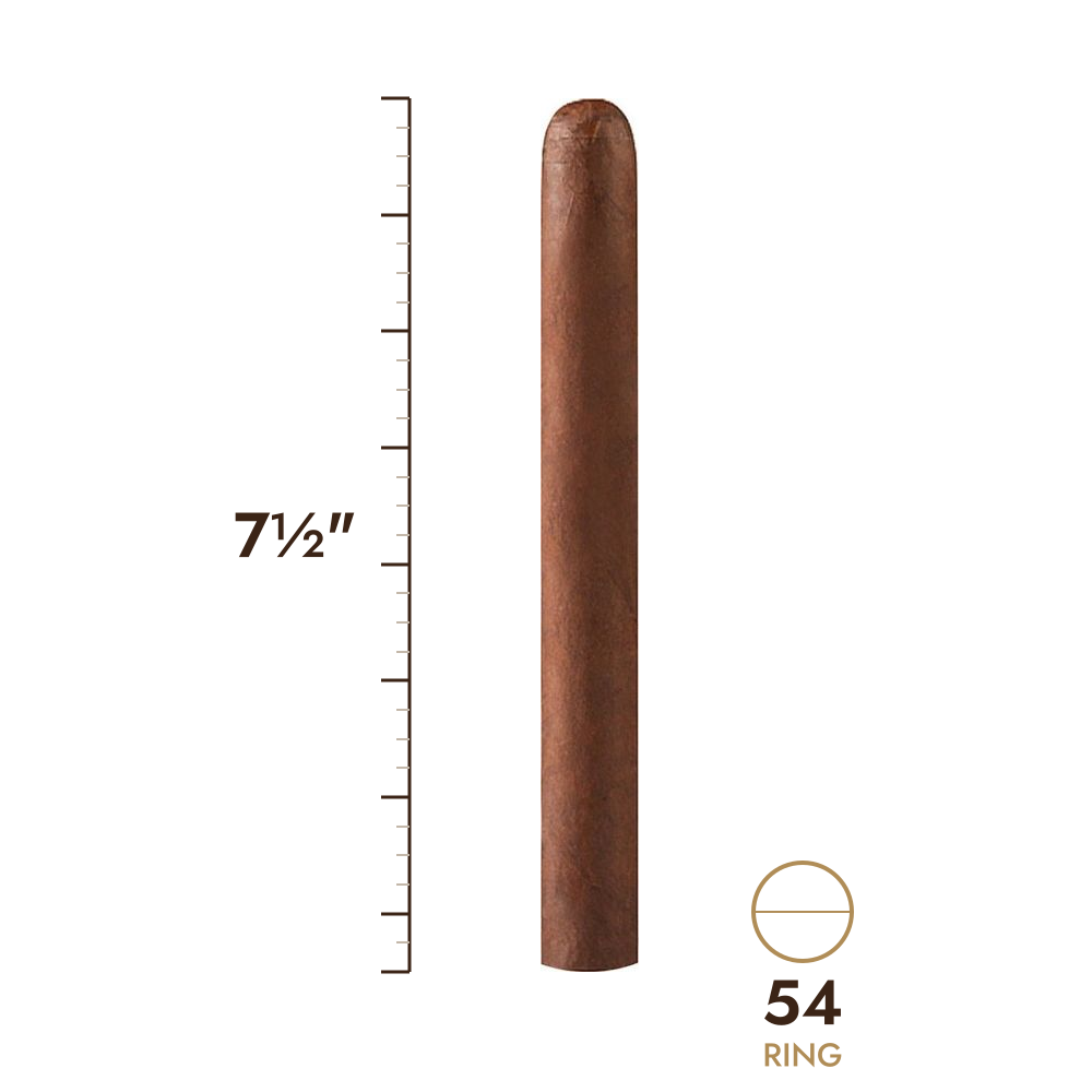 Cigar size: 7½" long, 54 ring gauge, to scale