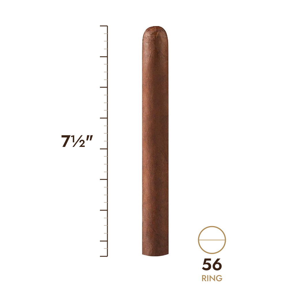 Cigar size: 7½" long, 56 ring gauge, to scale