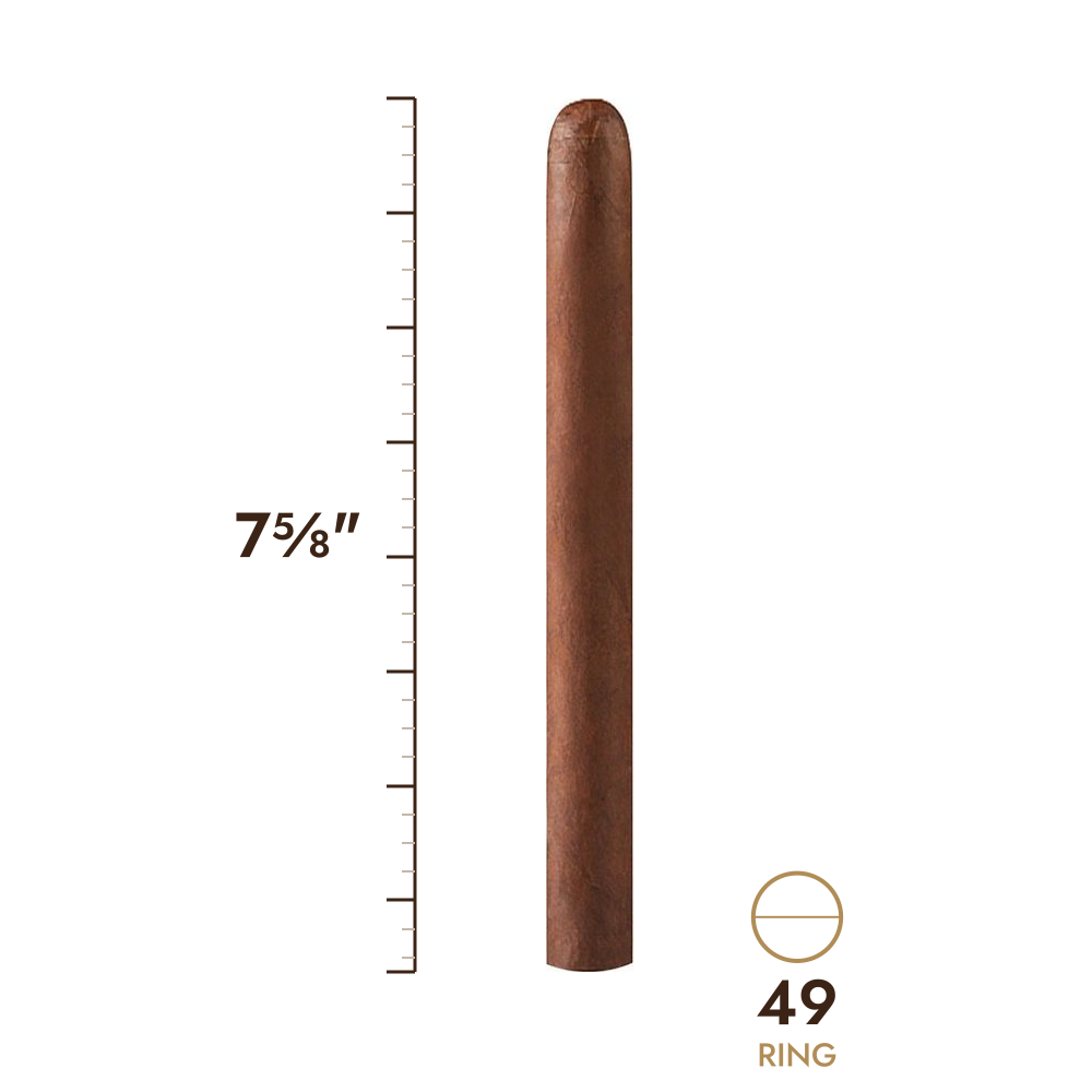 Cigar size: 7⅝" long, 49 ring gauge, to scale