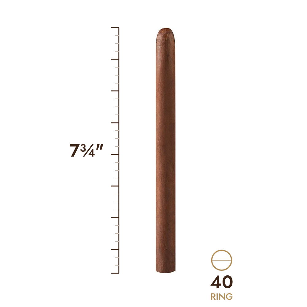 Cigar size: 7¾" long, 40 ring gauge, to scale