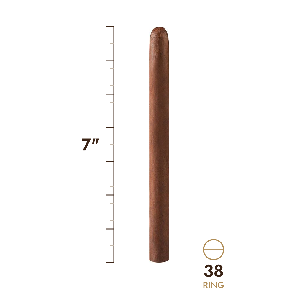 Cigar size: 7" long, 38 ring gauge, to scale
