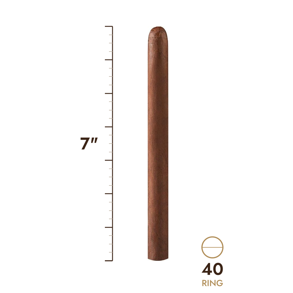 Cigar size: 7" long, 40 ring gauge, to scale
