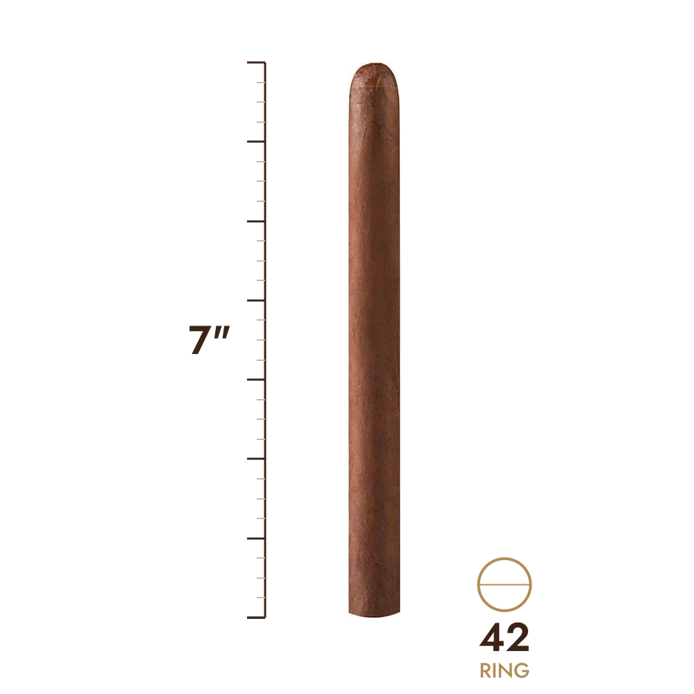 Cigar size: 7" long, 42 ring gauge, to scale