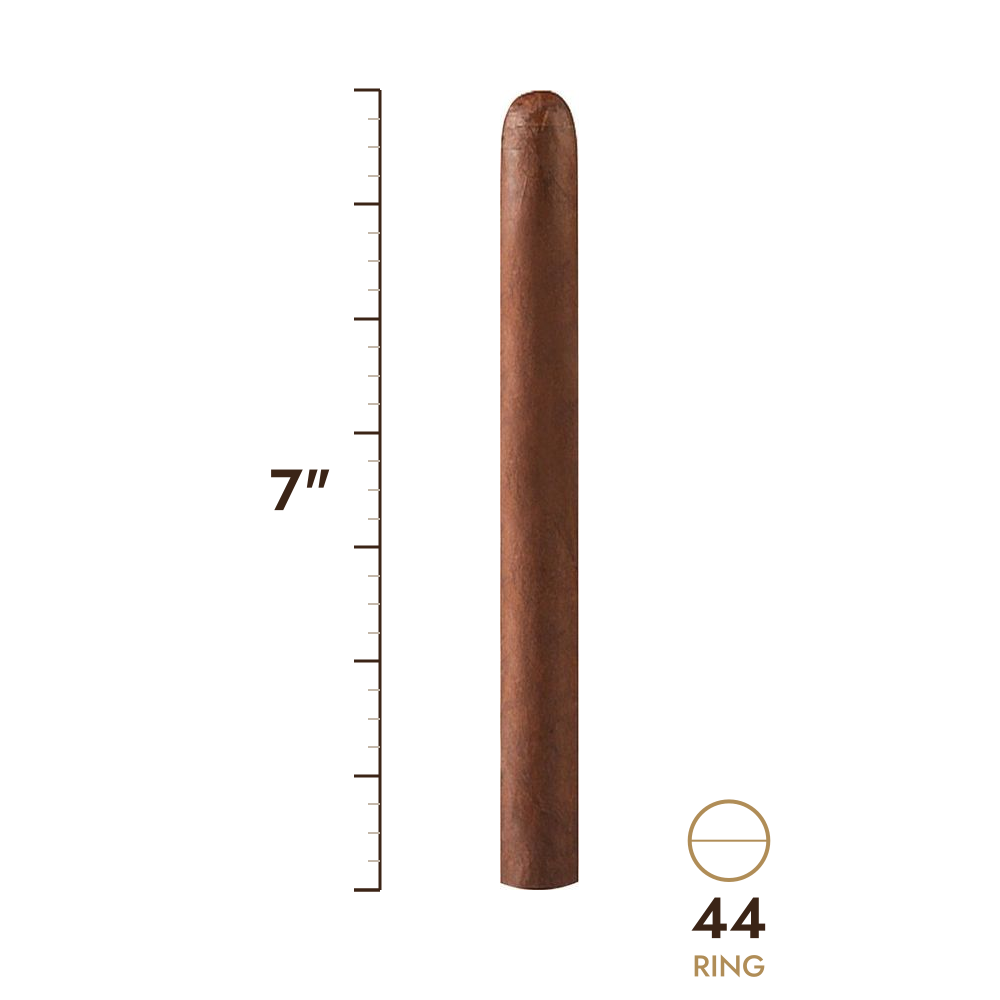 Cigar size: 7" long, 44 ring gauge, to scale