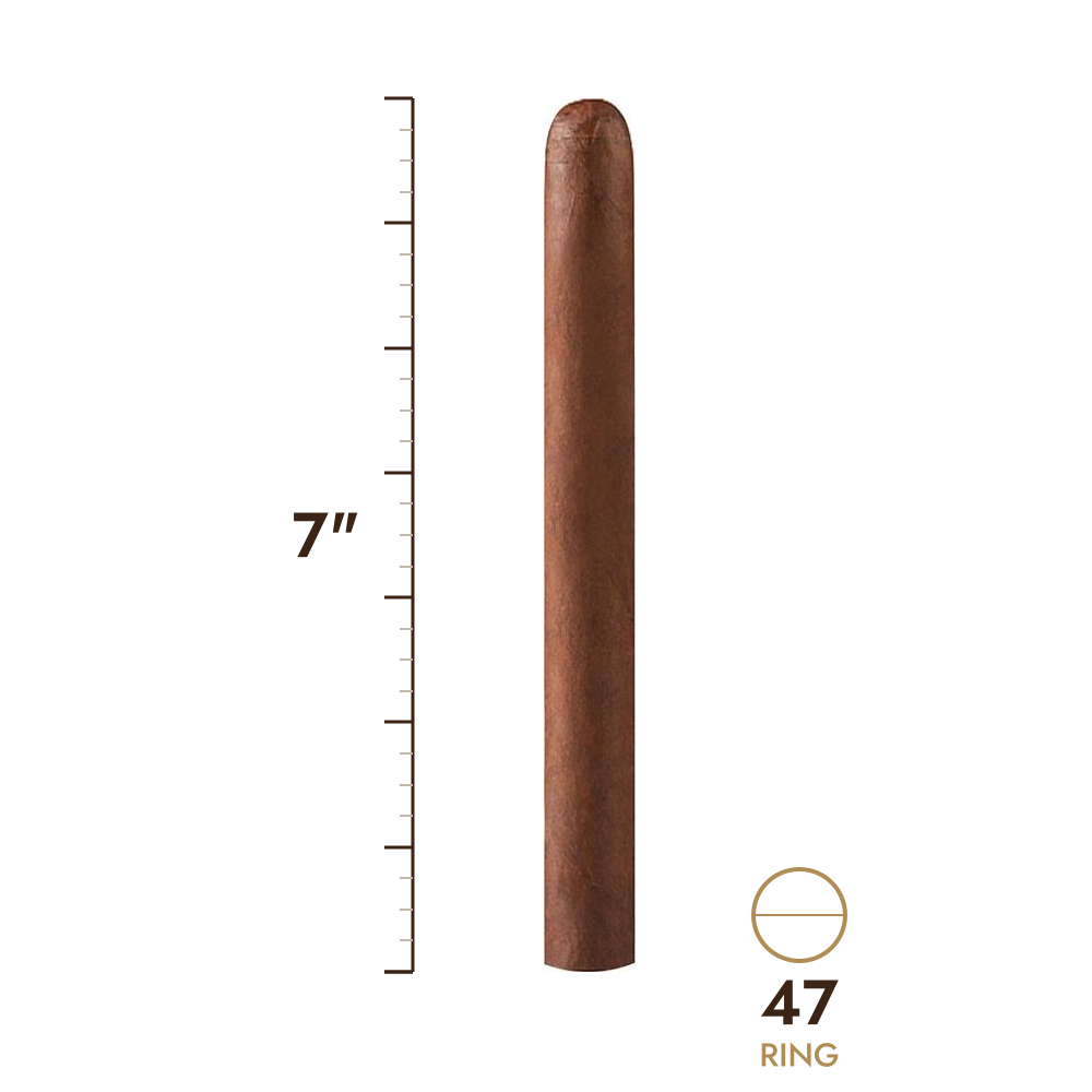 Cigar size: 7" long, 47 ring gauge, to scale