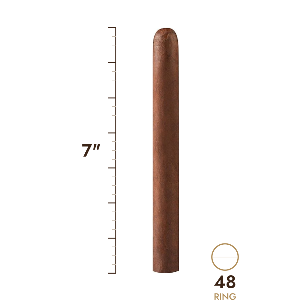 Cigar size: 7" long, 48 ring gauge, to scale